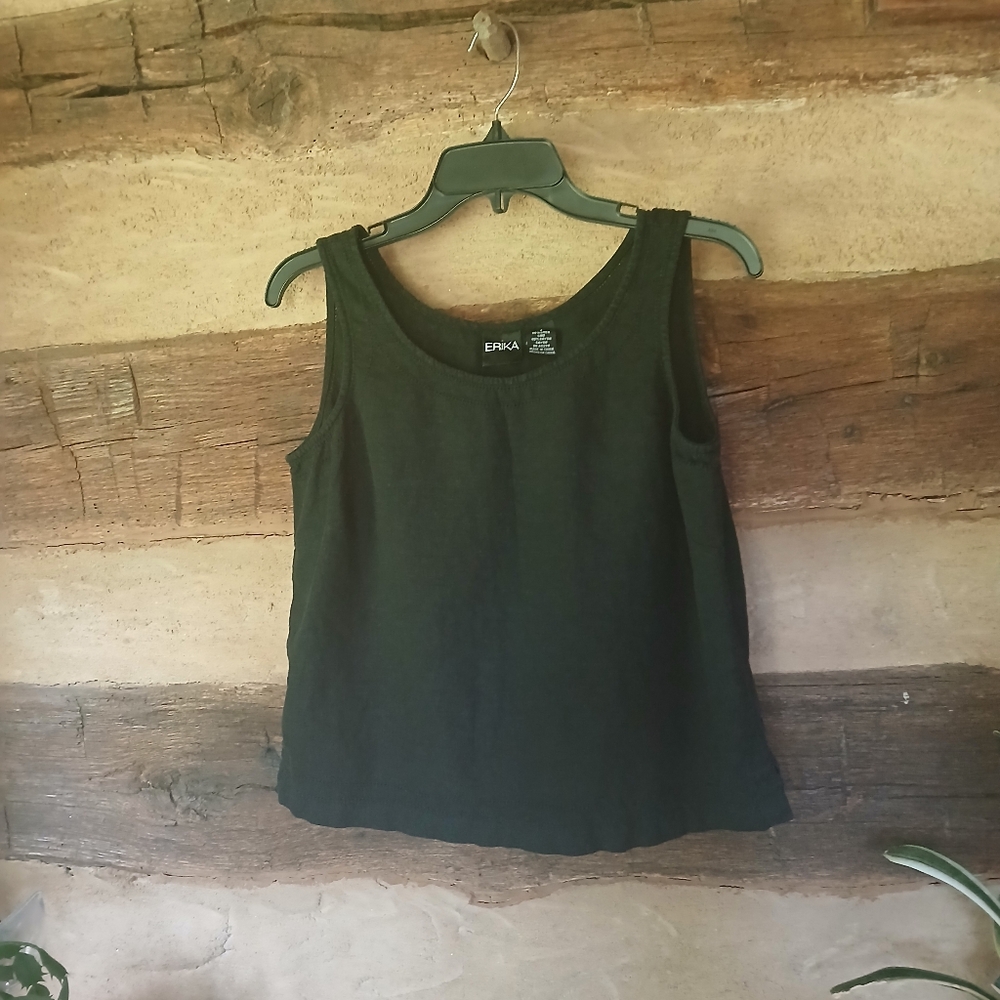 Erika Bkack Crew Neck Linen & Rayon Tank Top Size Small - Picture 1 of 5